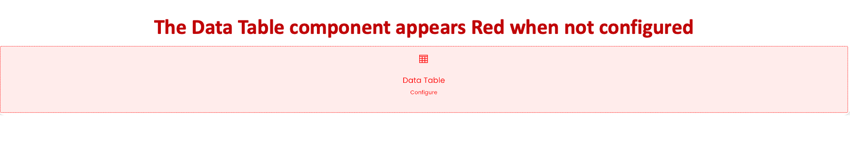 Data table in unconfigured state